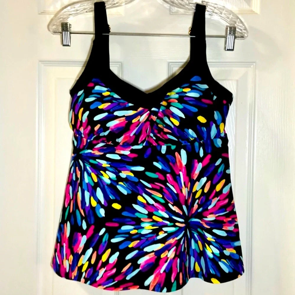 🦋 Maxine of Hollywood 12 D Sparkler Tankini Swim Top Large Nice! Adjustable - Picture 1 of 9